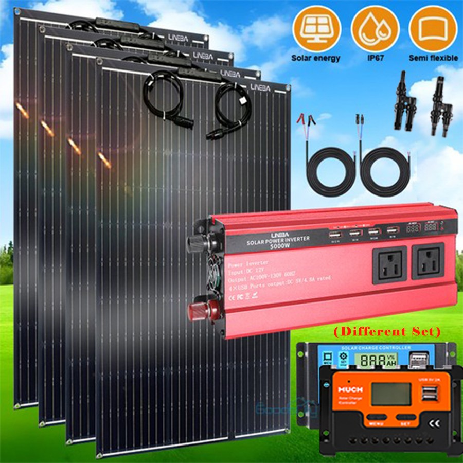 Flexible Solar Panel Kit RV Camping Off-Grid Rooftop & 5000W Inverter/Controller