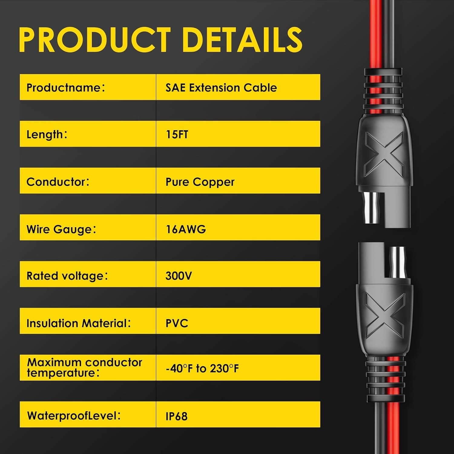 15FT SAE Extension Cable – 30A Waterproof Quick Connect for Automotive & Solar