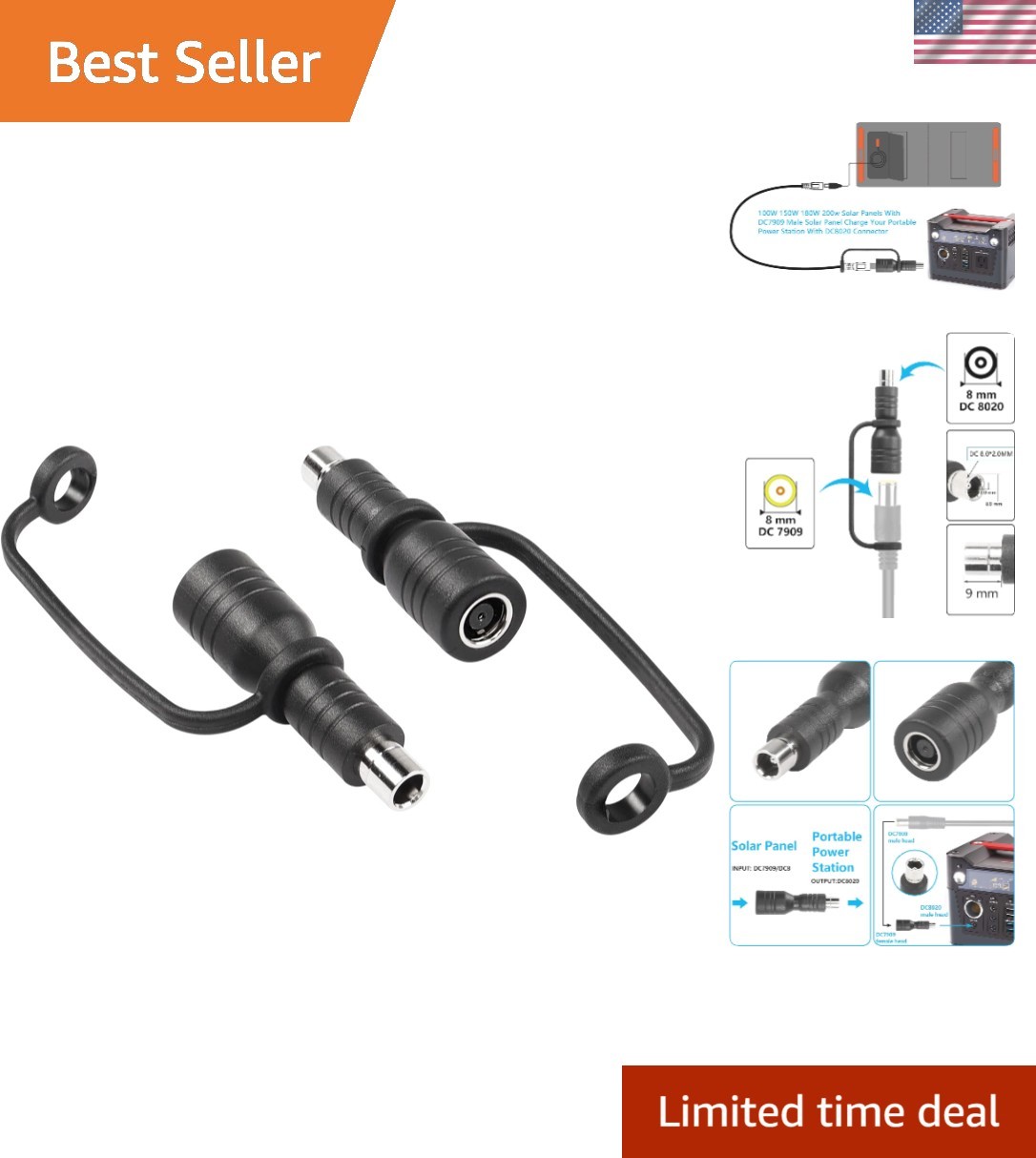 High-Quality DC7909 to DC8020 Connector – Essential Adapter for Solar Charging