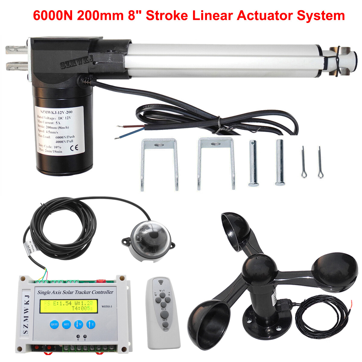 1KW Solar Tracking Kits+6000N Linear Actuator +LCD Tracker Controller+Anemometer