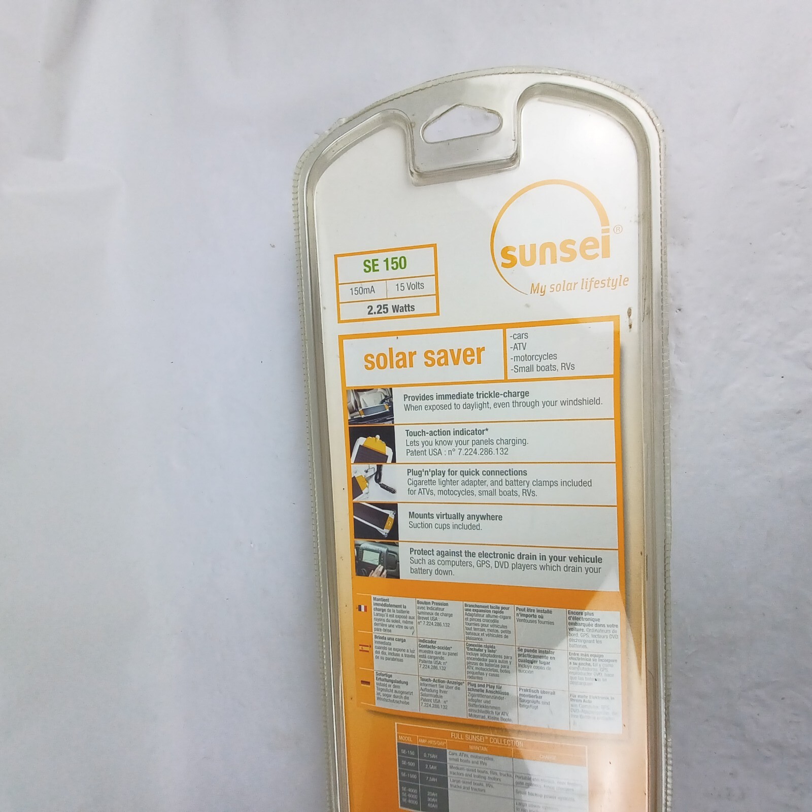 Sunei Solar Saver SE-150 /2.25 Watts 12V For Cars/RVs/Boats& More Factory Sealed