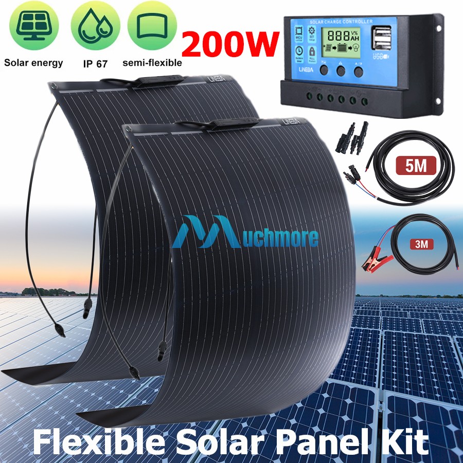 200W Watt Flexible Solar Panel 18V Mono Home RV Rooftop Camping Off-Grid Power