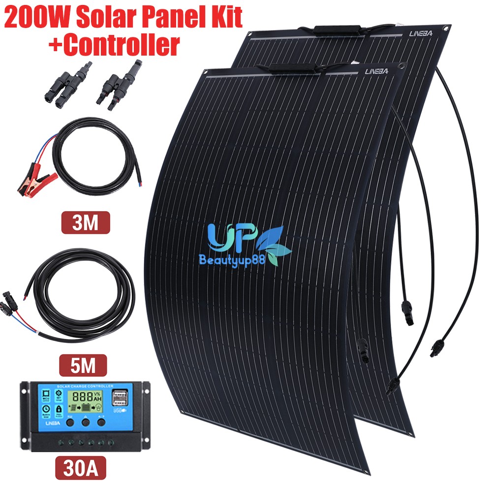 200W 100W Flexible Ultra Thin Solar Panel Kit 18V Mono for RV Camping Off-Grid