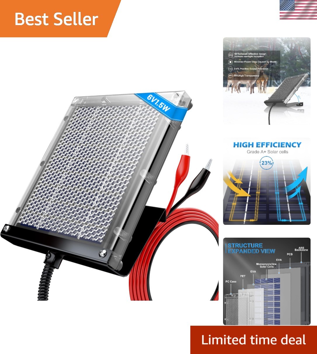 6V 1.5W Solar Panel to Recharge Deer Feeder Battery Waterproof Outdoor Solar …