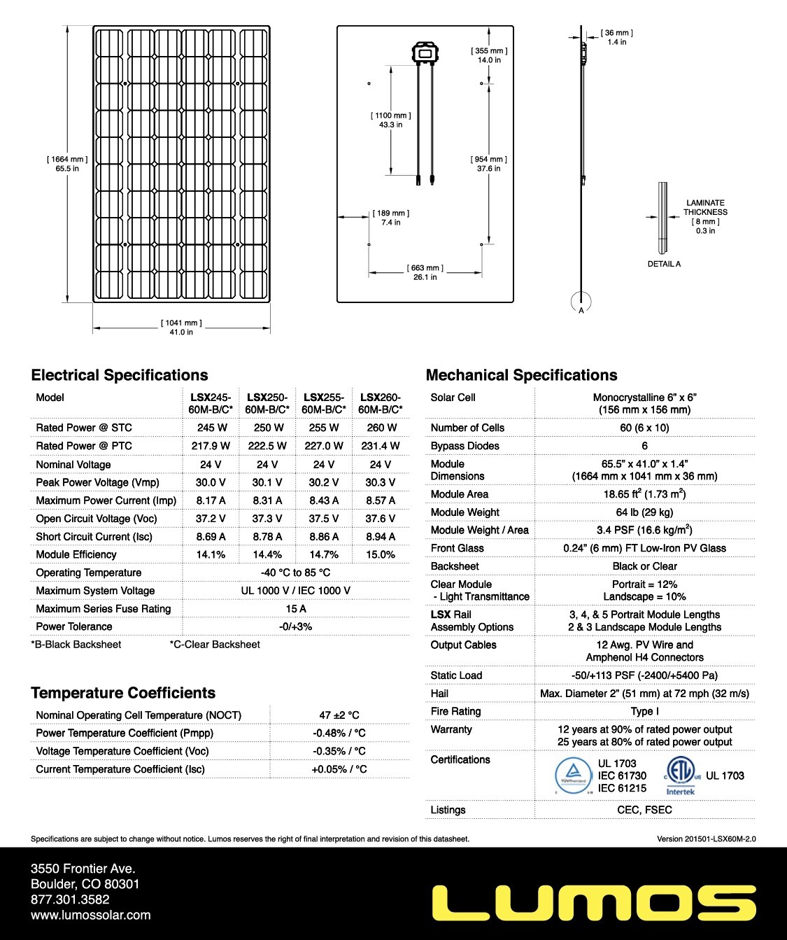 LUMOS LSX 250w Glass – Frameless Solar Panels – Quantity (20)