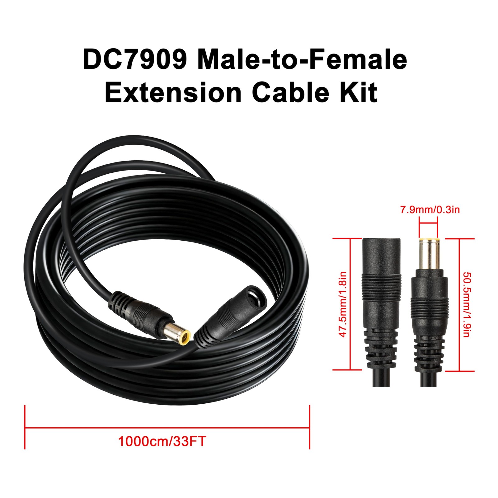 33FT 14AWG DC8mm Solar Panel Extension Cable Female to Male with DC8020 Adapt…