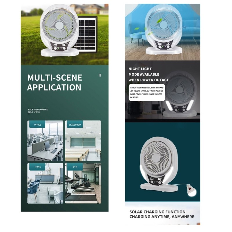 Transportable Double Power Desk Fan Solar Charging Constructed In LED Light