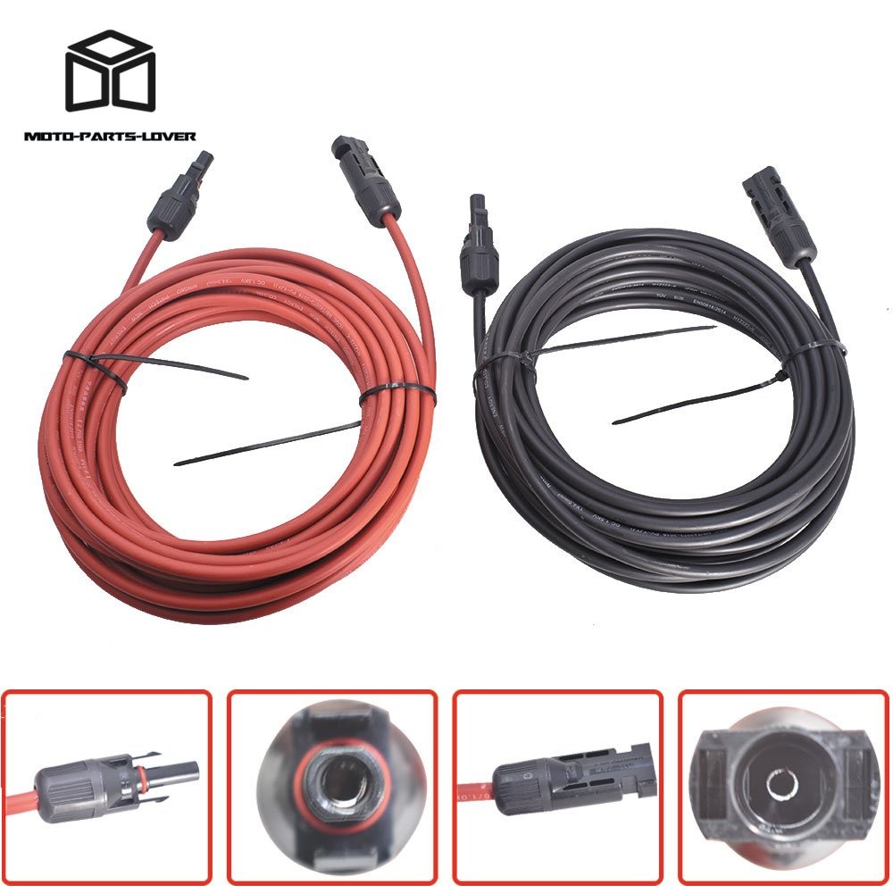 20ft Black+Red Solar Panel Extension Cable Wire Connector 1 Pair 4mm²/12AWG New