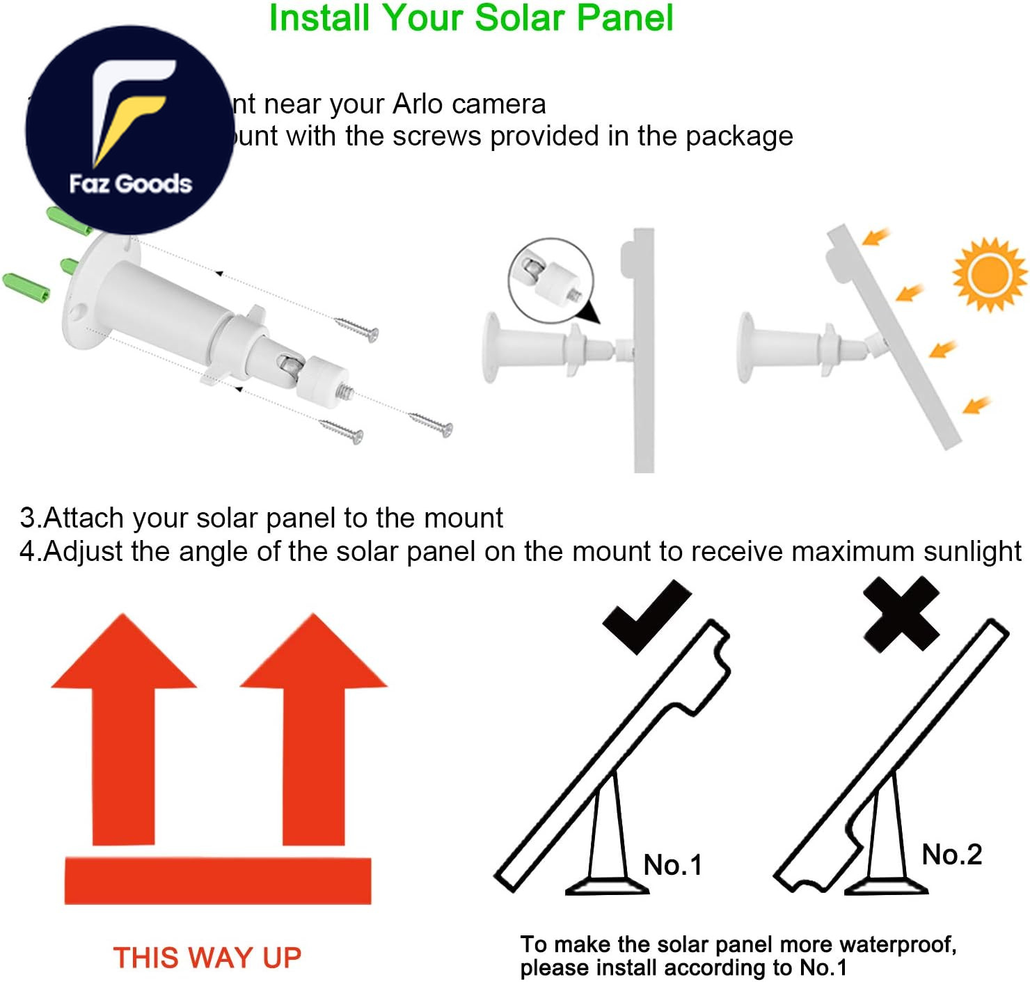 Solar Panel Compatible with Arlo Pro and Arlo Pro2 Camera 11.8Ft Power Cable