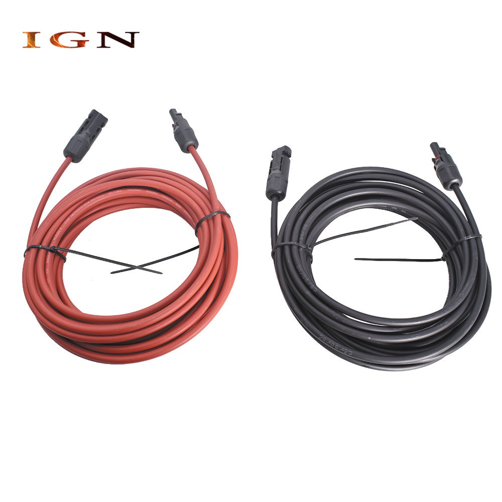 20ft 4mm²/12AWG Solar Panel Extension Cable Wire Connector 1 Pair Black+Red