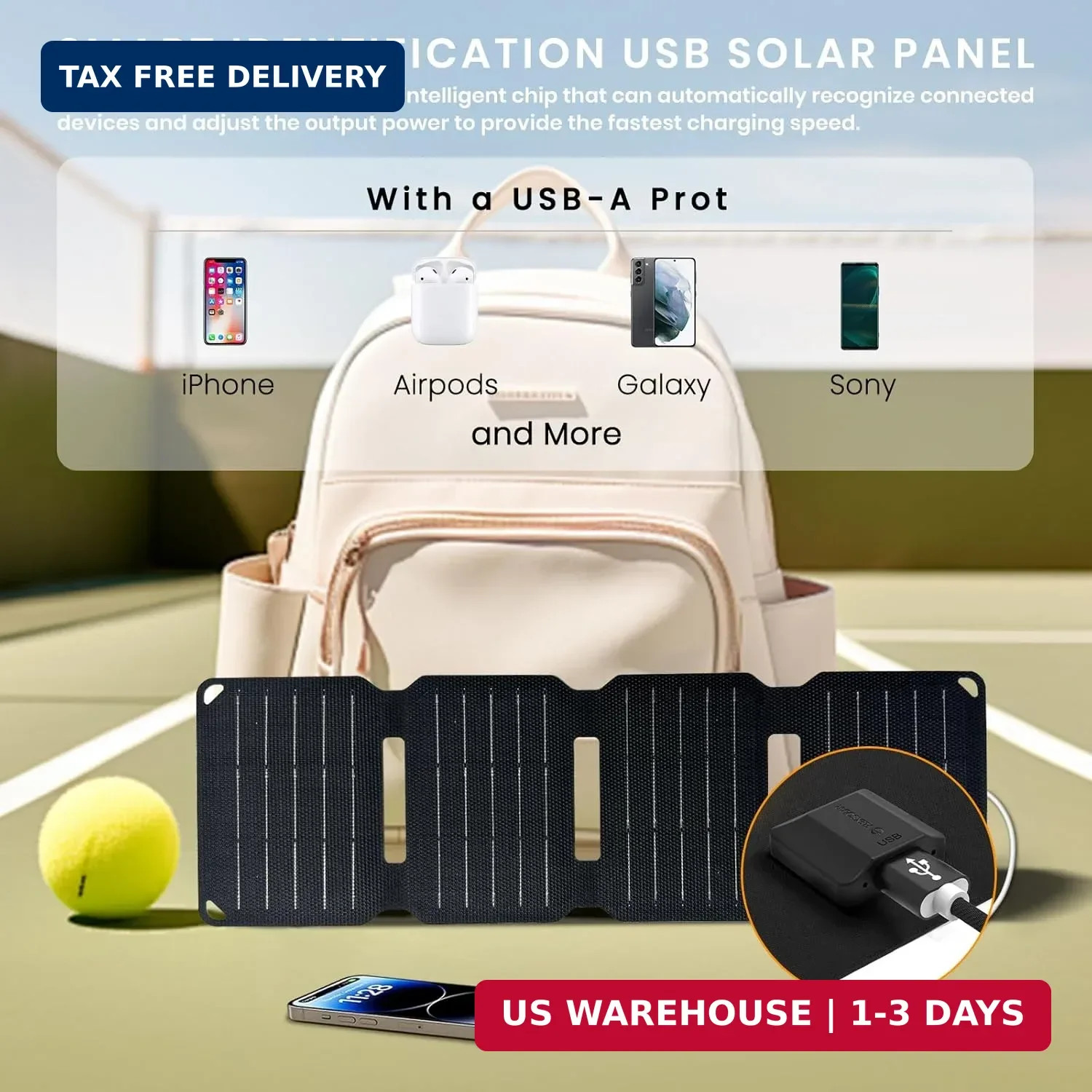 FlexSolar 10W Foldable Solar Chargers 5V USB Small Power Emergency Portable 4 Fo