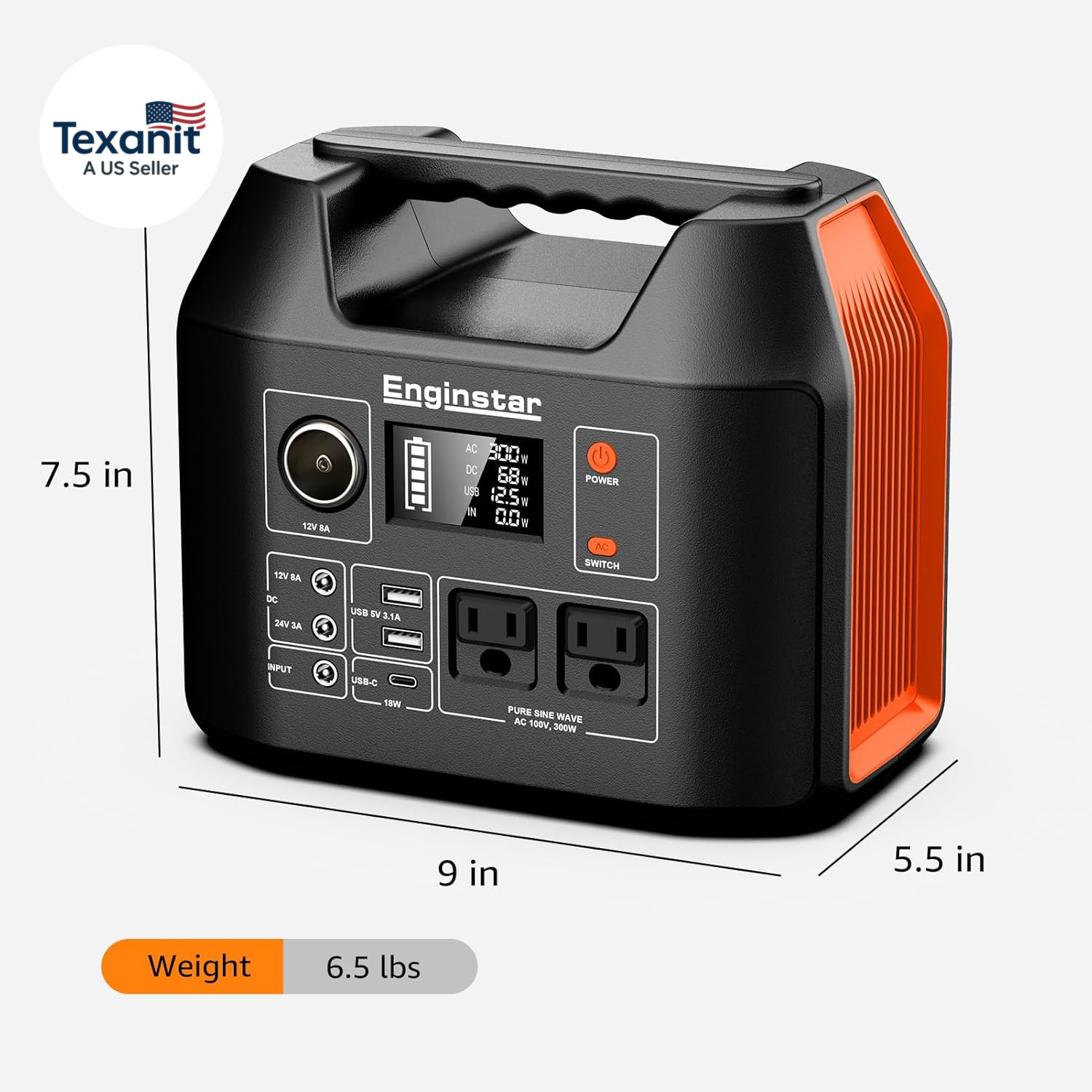 Portable Power Station 300W 296Wh Battery Bank with 110V Pure Sine Wave AC Outle