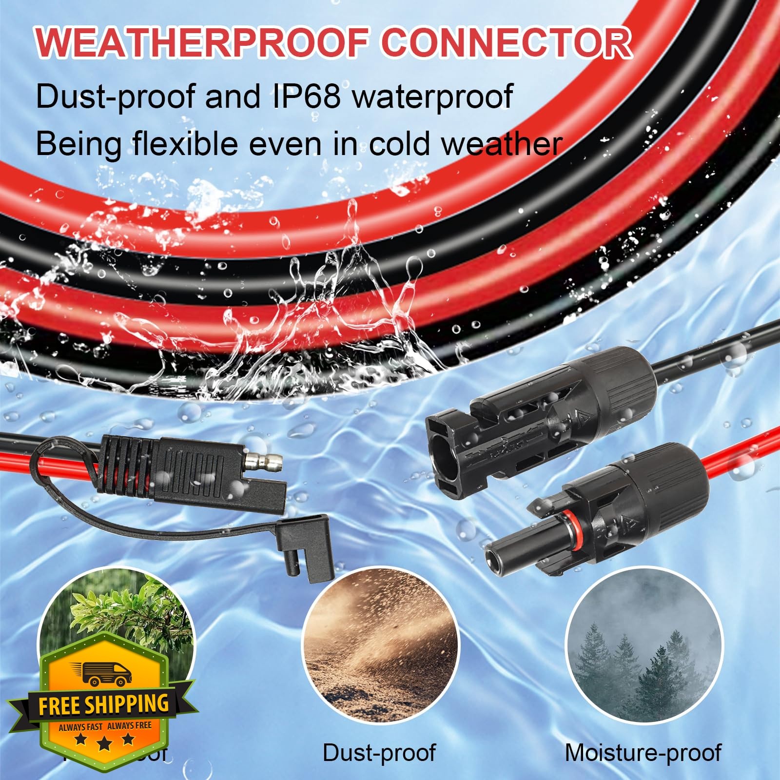 MOOKEERF 25ft 10AWG Solar SAE Cable