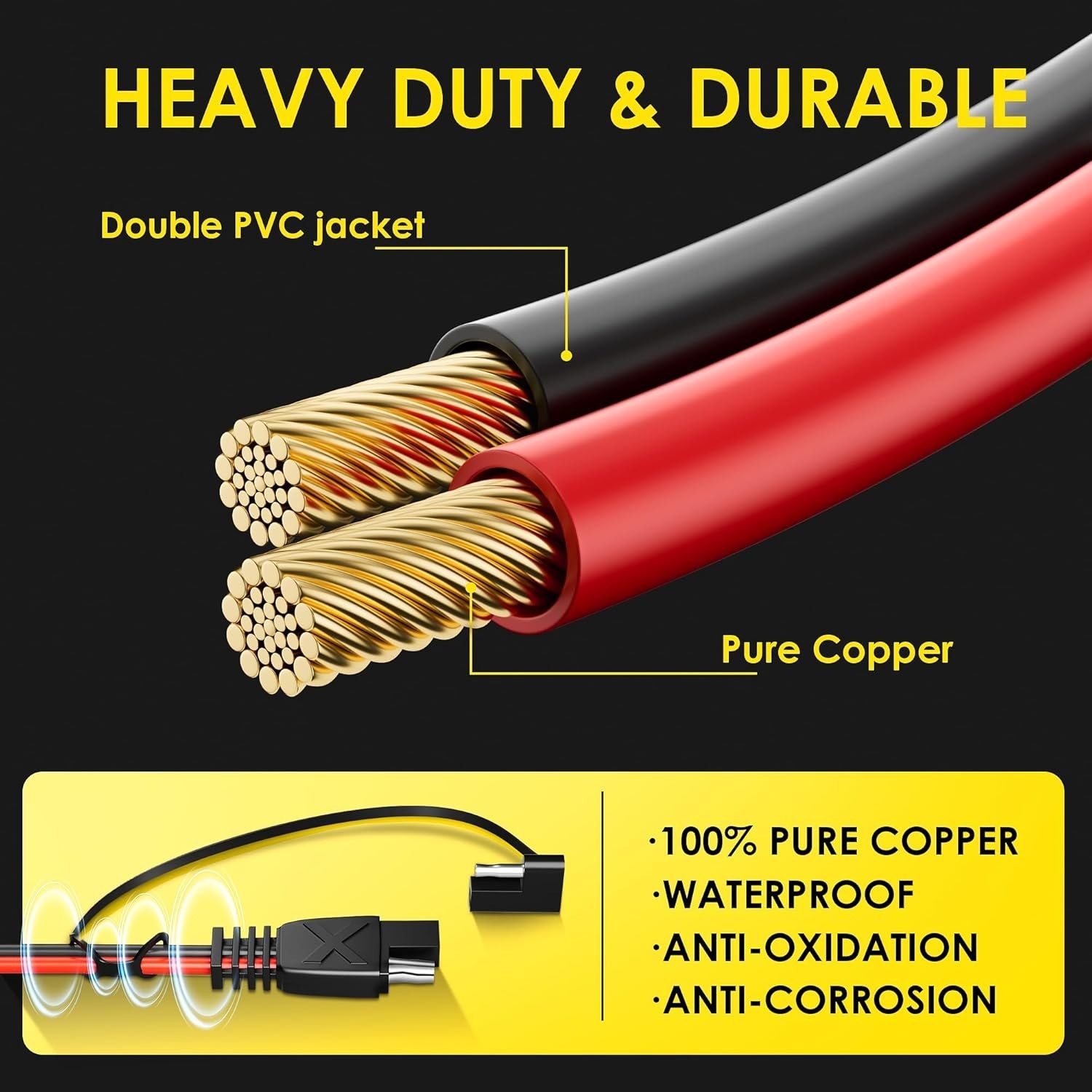 15FT SAE Extension Cable – 30A Waterproof Quick Connect for Automotive & Solar
