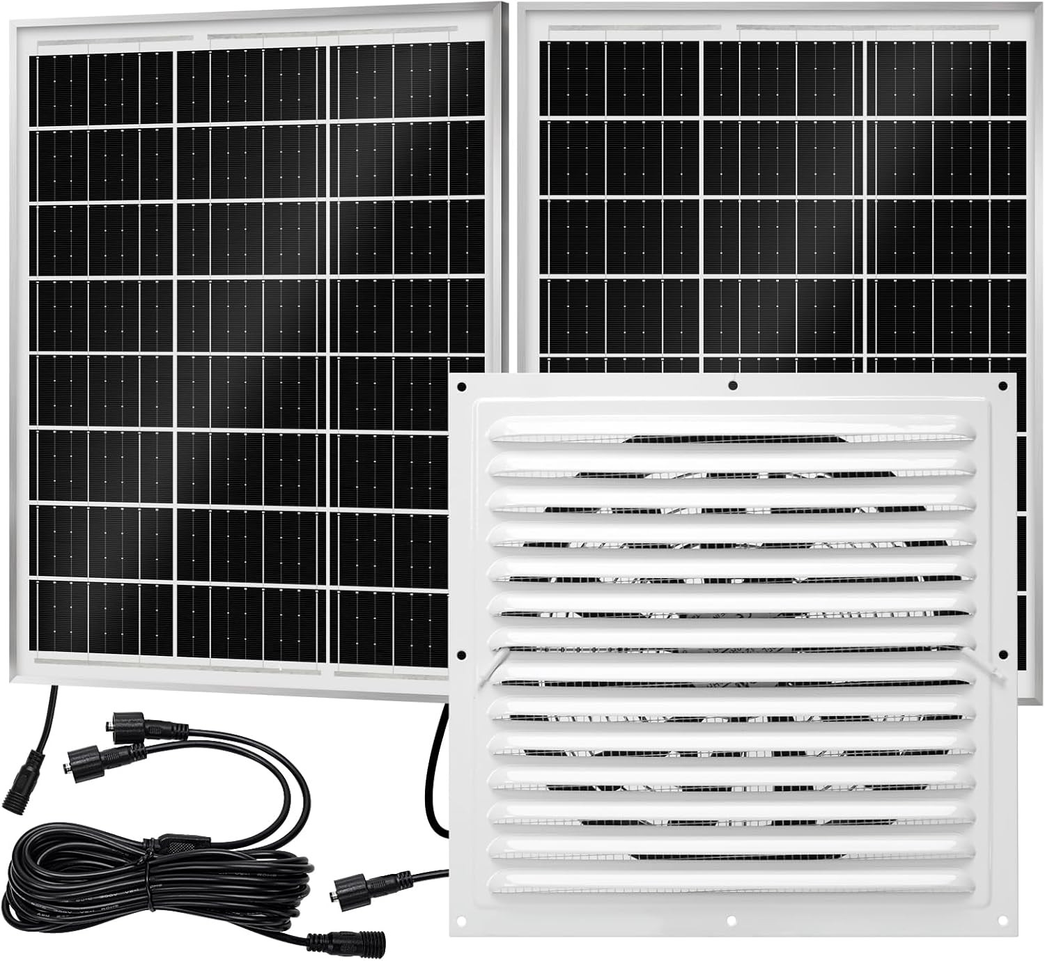 High-Speed Solar Attic Fan Kit, 2Pcs 20W Solar Panels + 25W DC Fan , Plug