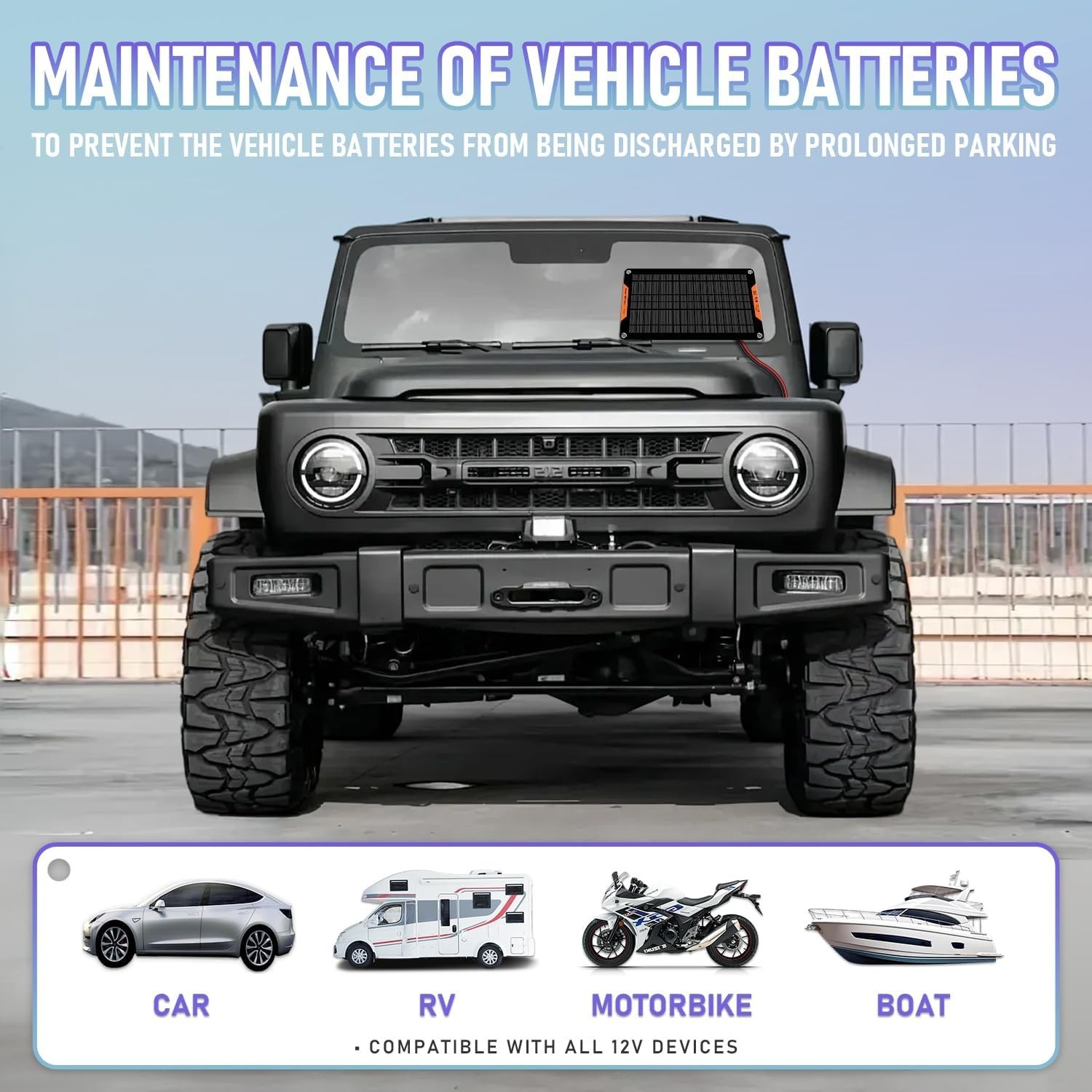 10W Solar Car Battery Charger for Automotive, Motorcycle & RV – Safe & Durable