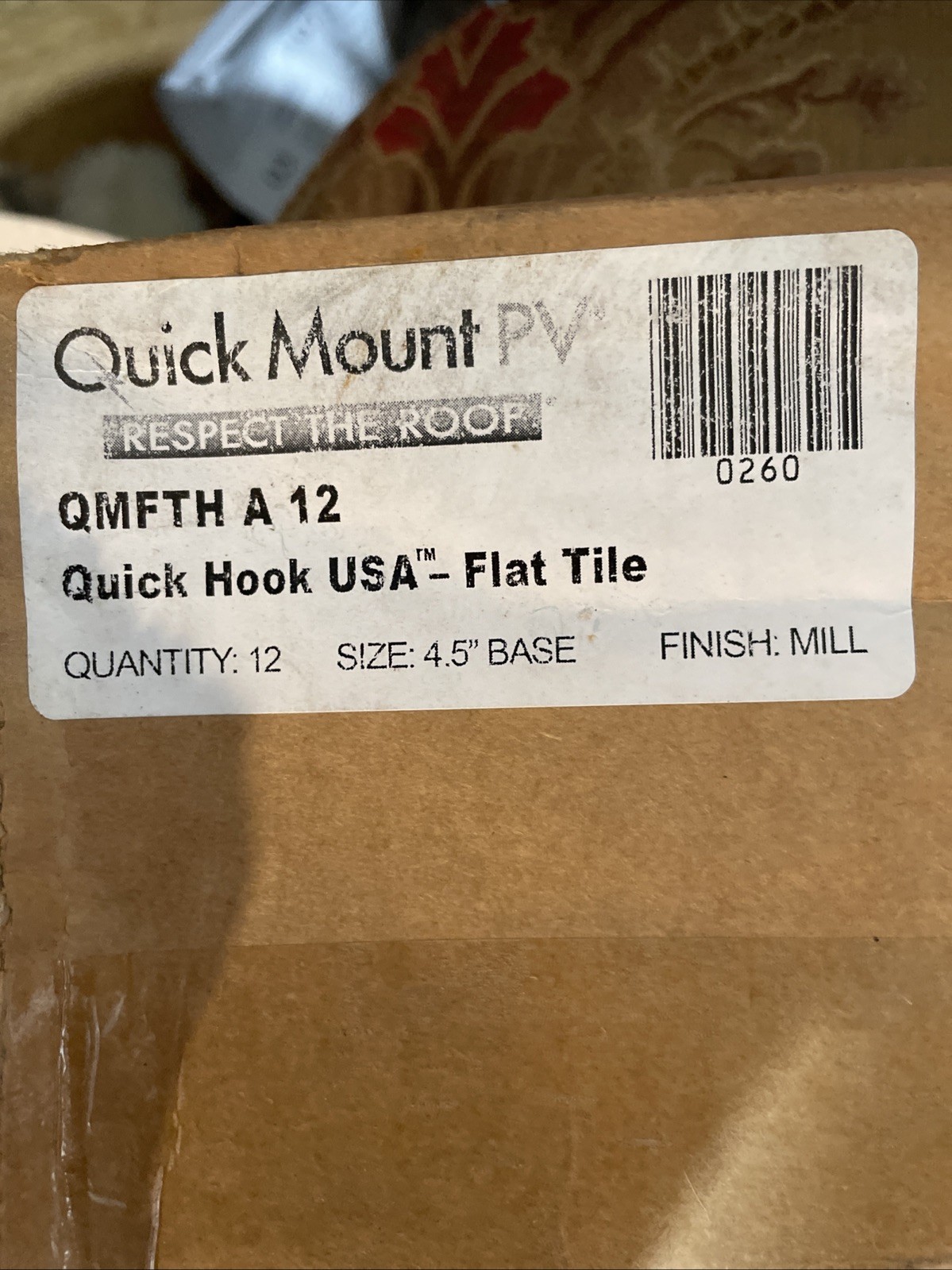 Quick Mount PV QMFTH A 12 Flat Tile Quick Hook 12 4.5”Base Finish Mill Free Ship