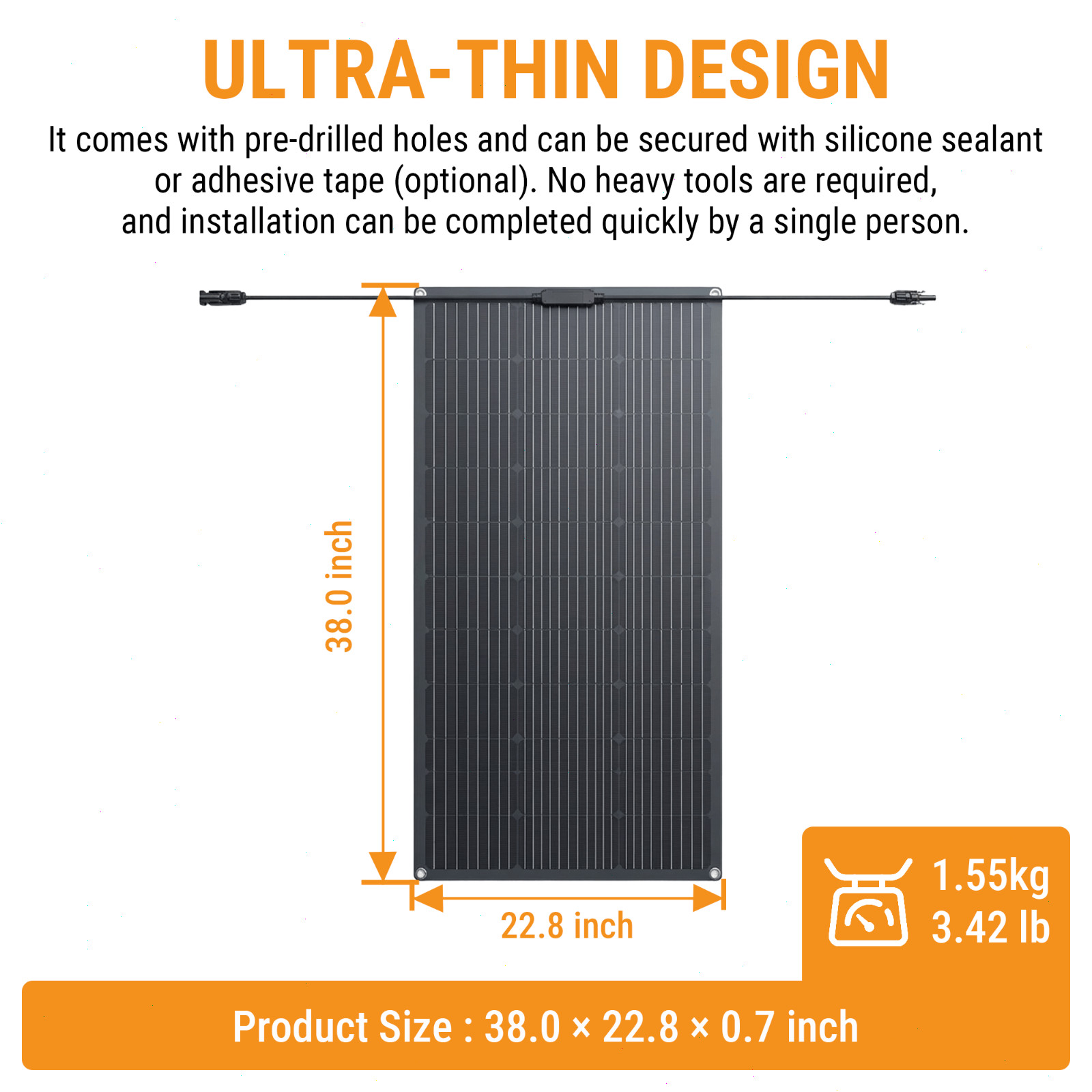 100W Flexible Solar Panel, 23% High-Efficiency Solar Panel Semi-Flexible Panel