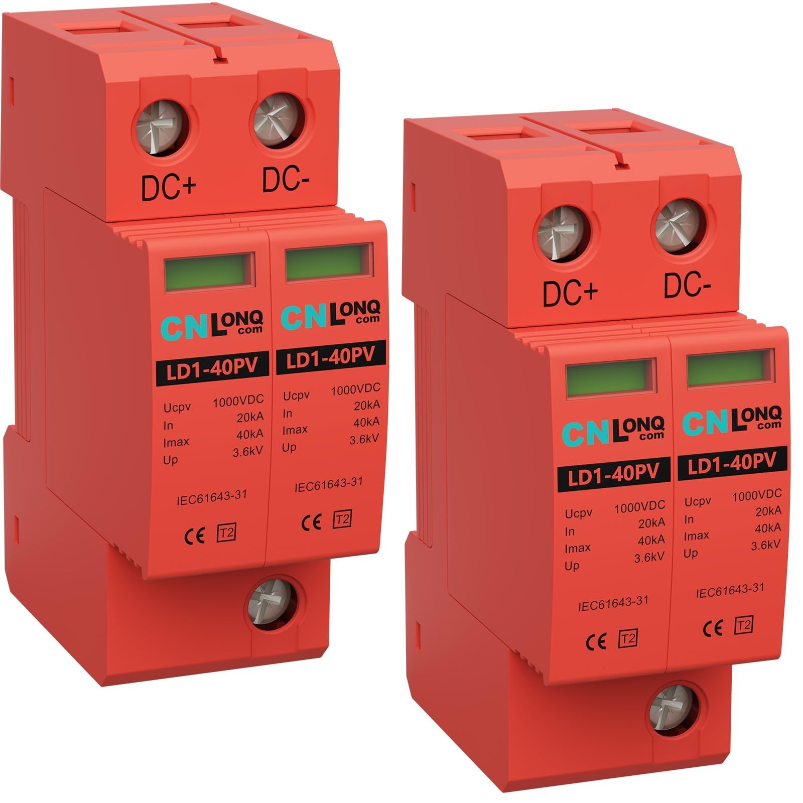 Solar PV DC 1000V 40KA Surge Protector Lightning Arrester 2Pc DIN Rail