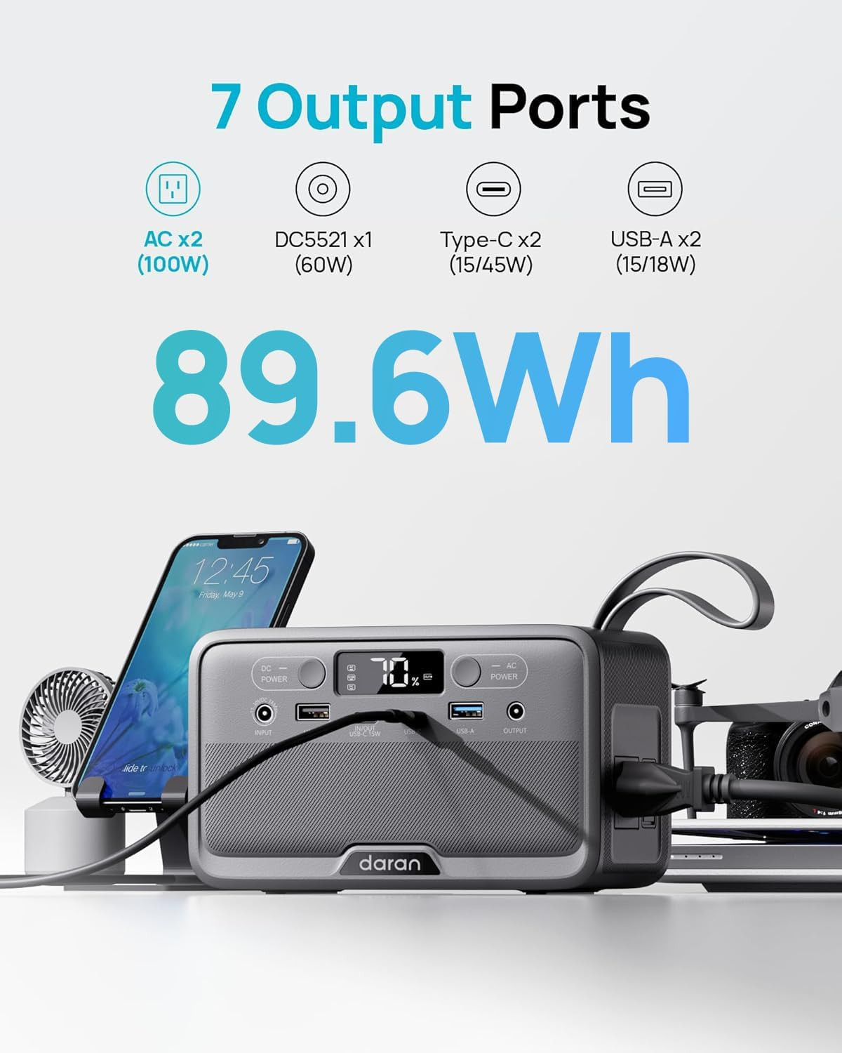 Portable Power Station 89.6Wh Lifepo4 Battery 100W(200W Peak) Solar Power Bank,