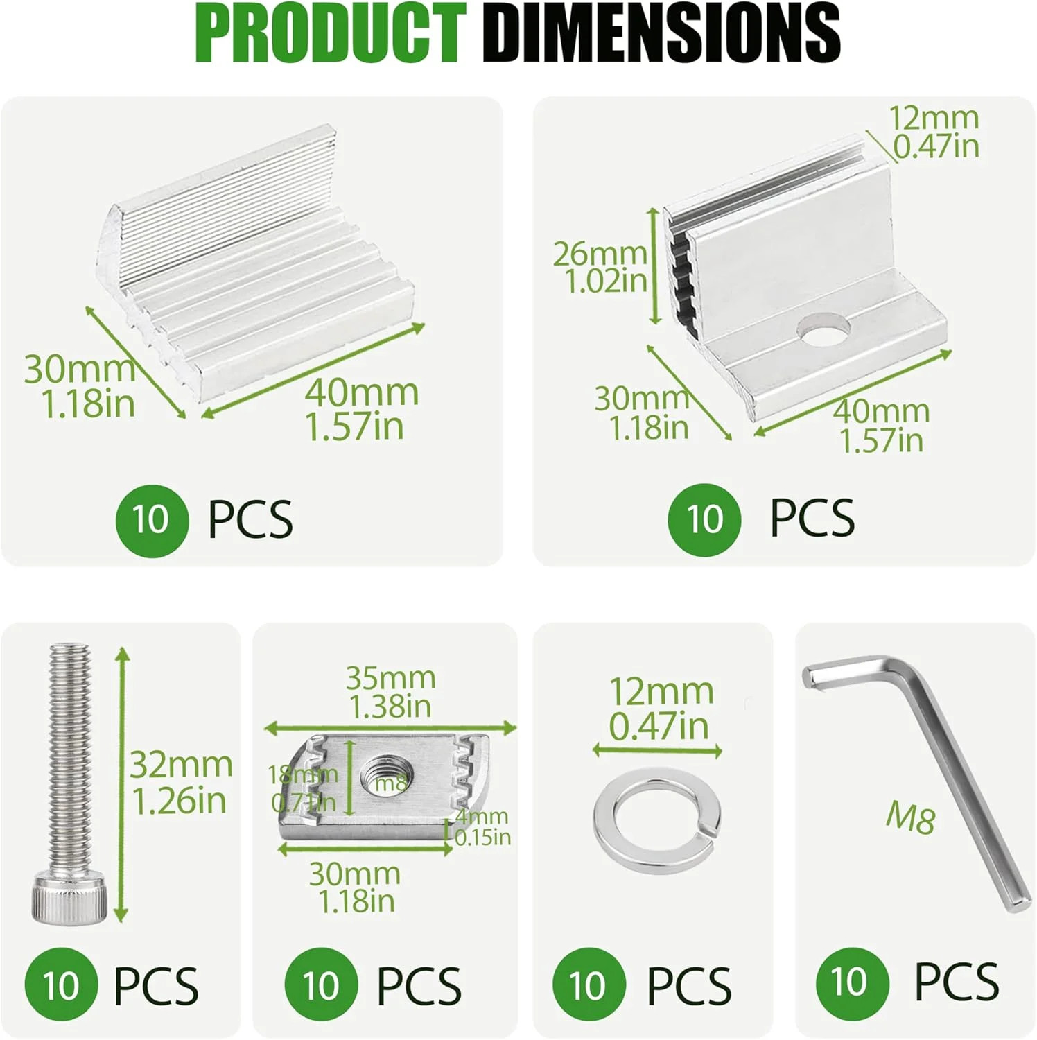 Solar Panel End Clamp Mounting Brackets 10 Pcs 32-50mm for Framed Solar