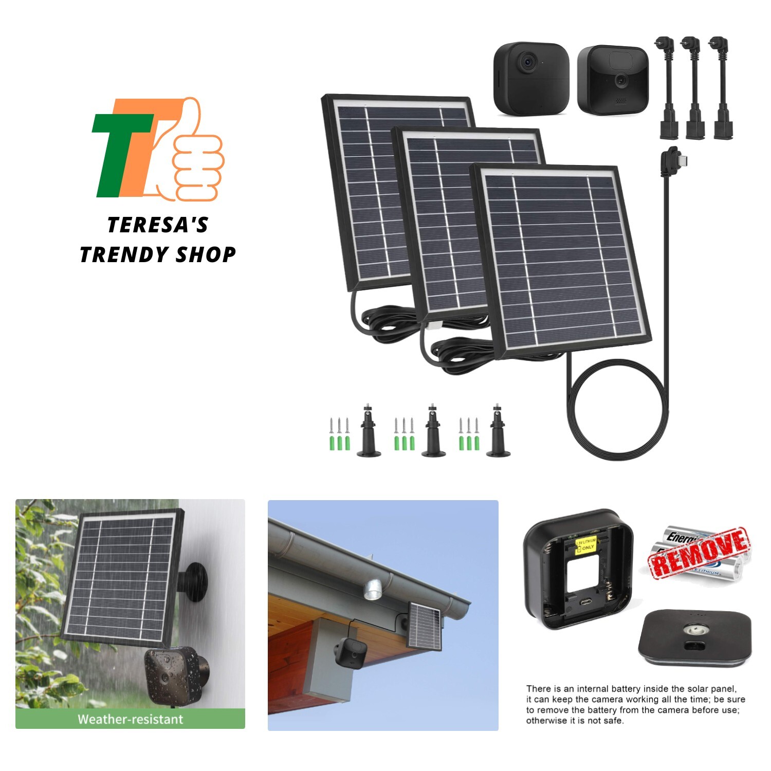 3 Pack Solar Panel Compatible with Blink Outdoor 4 4th Gen/Blink Outdoor 3rd …