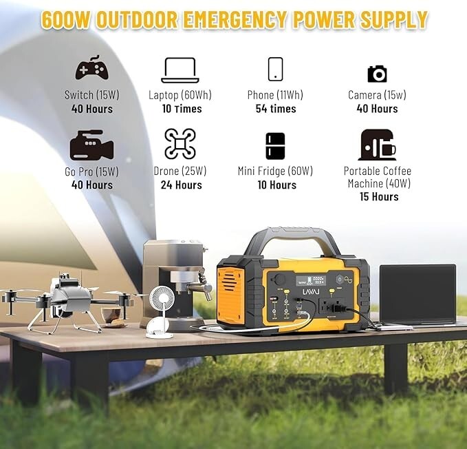 600W Portable Power Station, 647Wh Backup Lithium Battery, 120V/600W AC Outlet