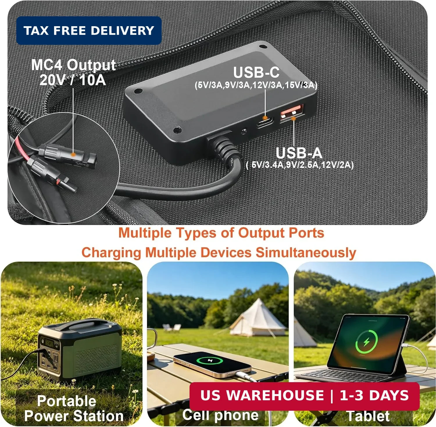 200W Portable Solar Panel for Power Station 25% Efficiency HPBC Cells ETFE Folda