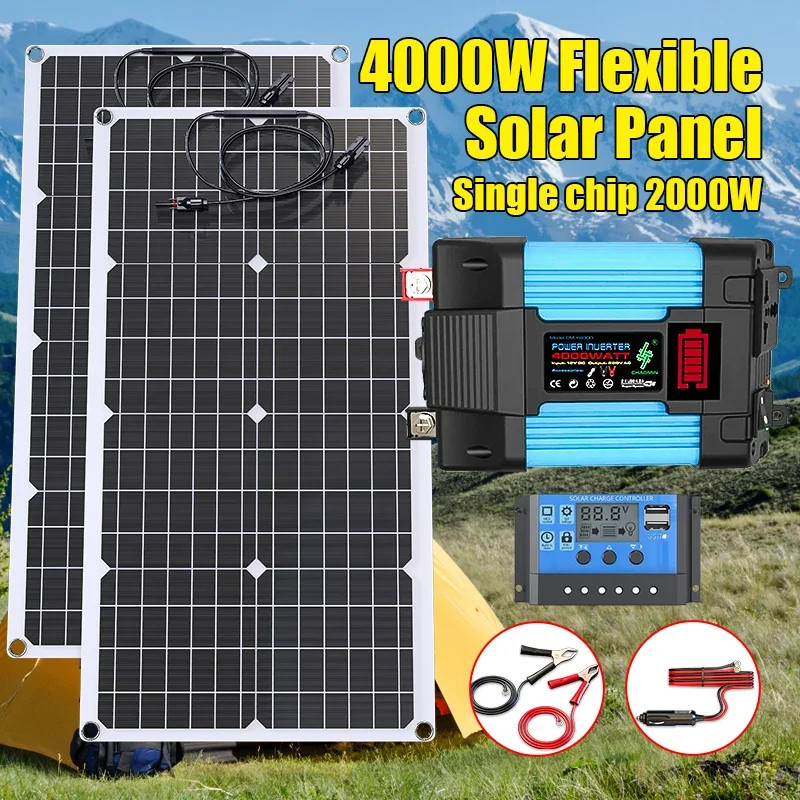 110V220V 6000W Flexible Solar Panel System Kit 12V Battery Charger Controller In