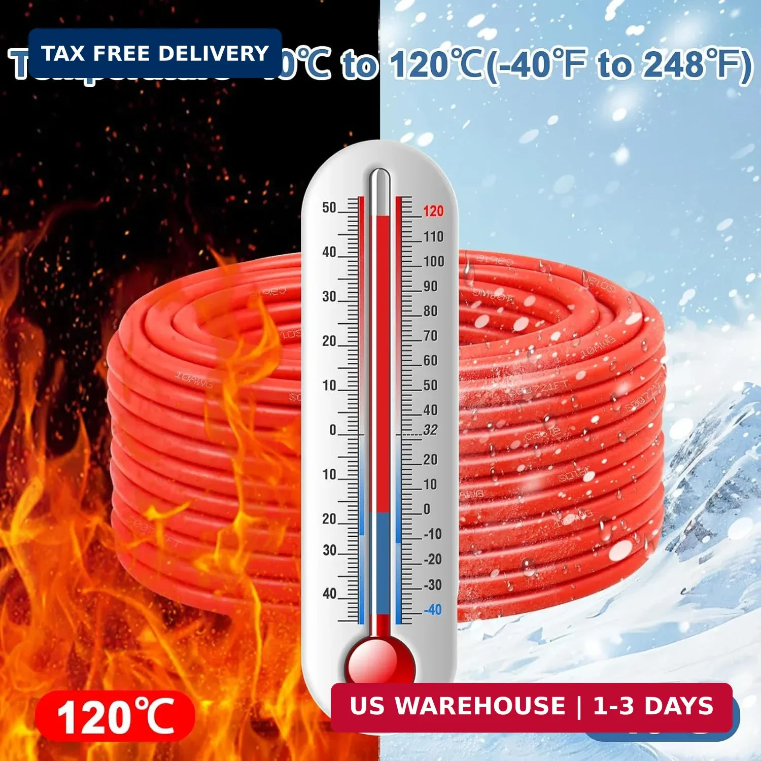 Solar Panel Wire 10 AWG(6mm²) – Solar Extension Cable 100Ft Black & 100Ft Red 10
