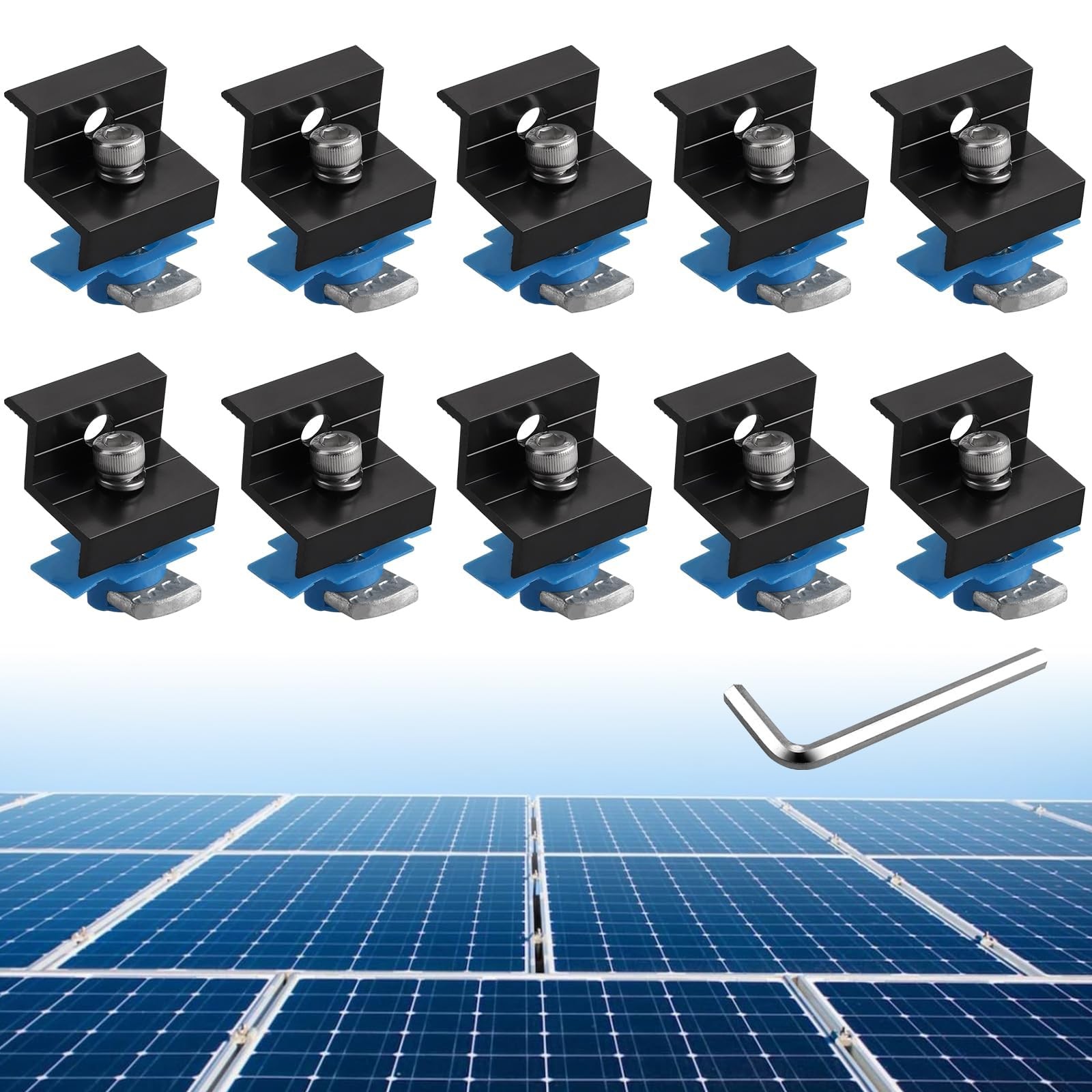 10pcs Solar Panel End Clamp for Standard Unistrut, Aluminum 30mm/35mm Solar P…