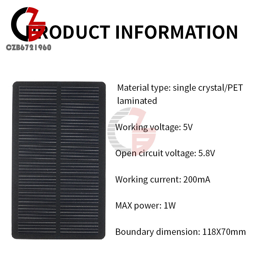 1W 5V 200mA Single Crystal PET Laminated Solar Panel Power Generation