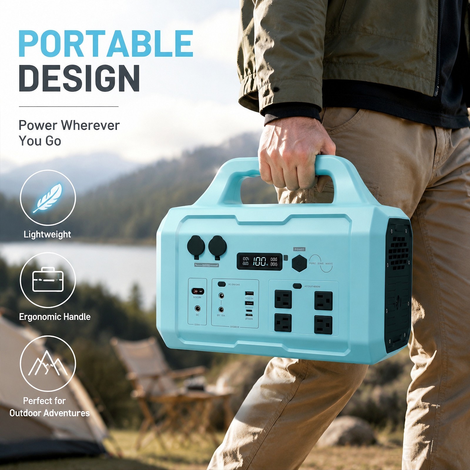 1000W 1024Wh Blue LiFePO4 Portable Pure Sine Wave Fast Charge Power Station