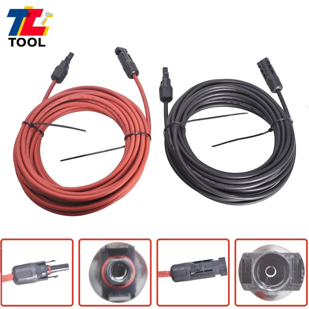 1 Pair 20ft 12AWG Black+Red Solar Panel Extension Cable Wire Connector