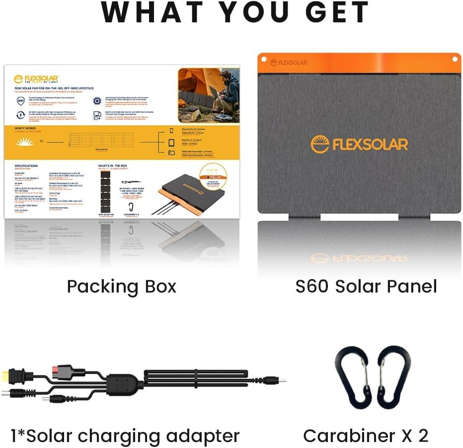 FlexSolar 60W Solar Panel Charger PD3.0 USB-C QC3.0 USB-A Foldable Open Box