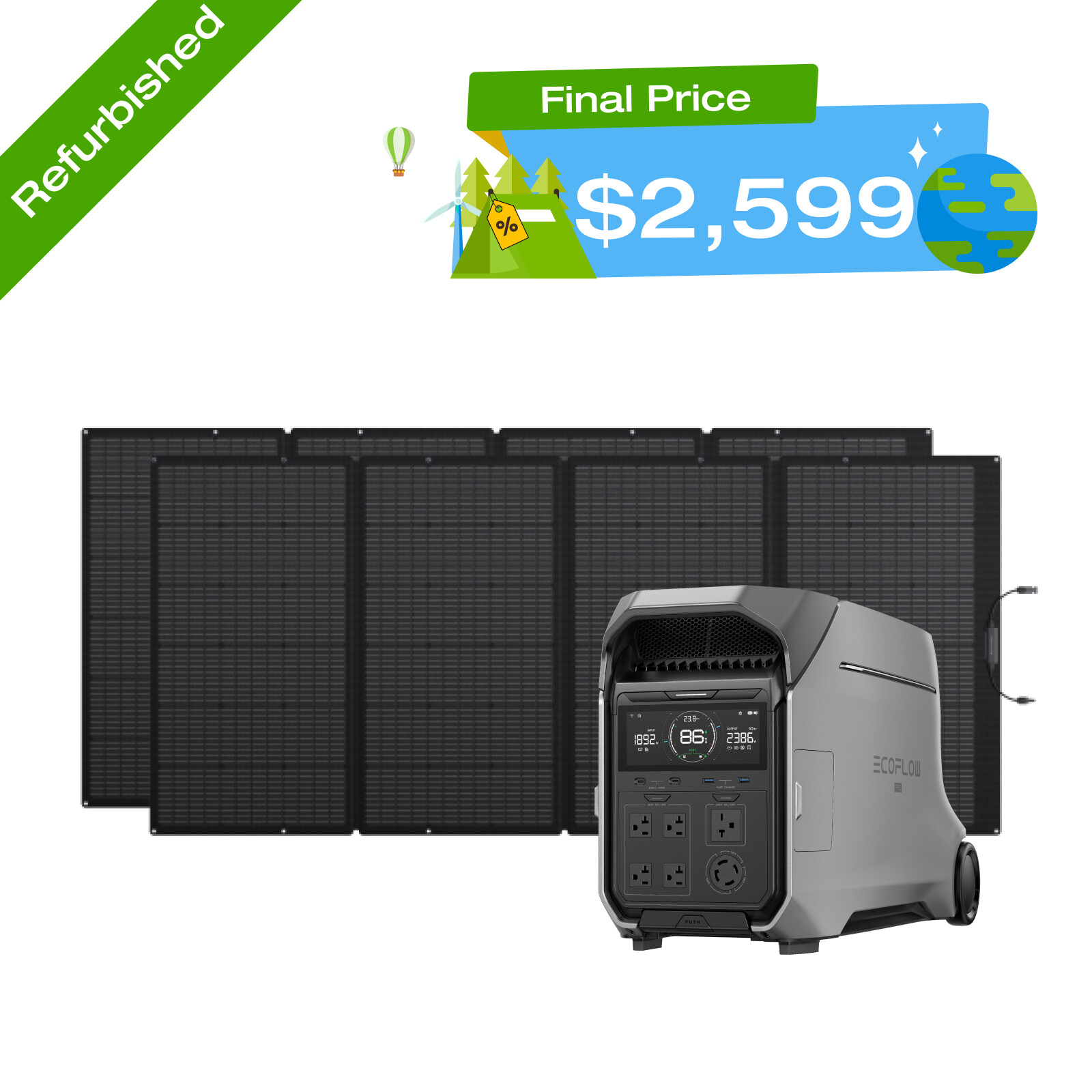 EcoFlow DELTA Pro 3 4kWh Power Station+2X400W Solar Panel Solar Kit Refurbished
