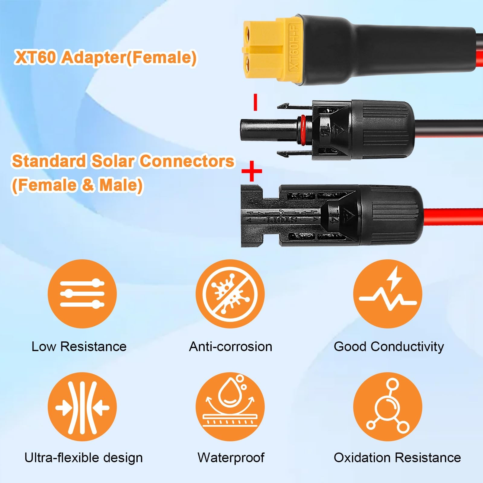 XT60 Solar Extension Cable 10AWG 15FT Tinned Copper Wire – Waterproof for Solar