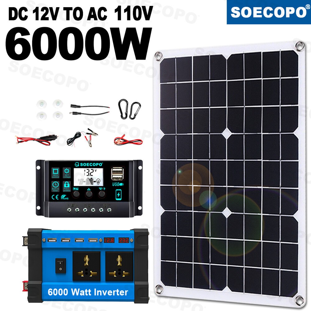 6000W Solar Panel Set Solar Power Inverter Generator Home 100A 110V Grid Syste6C