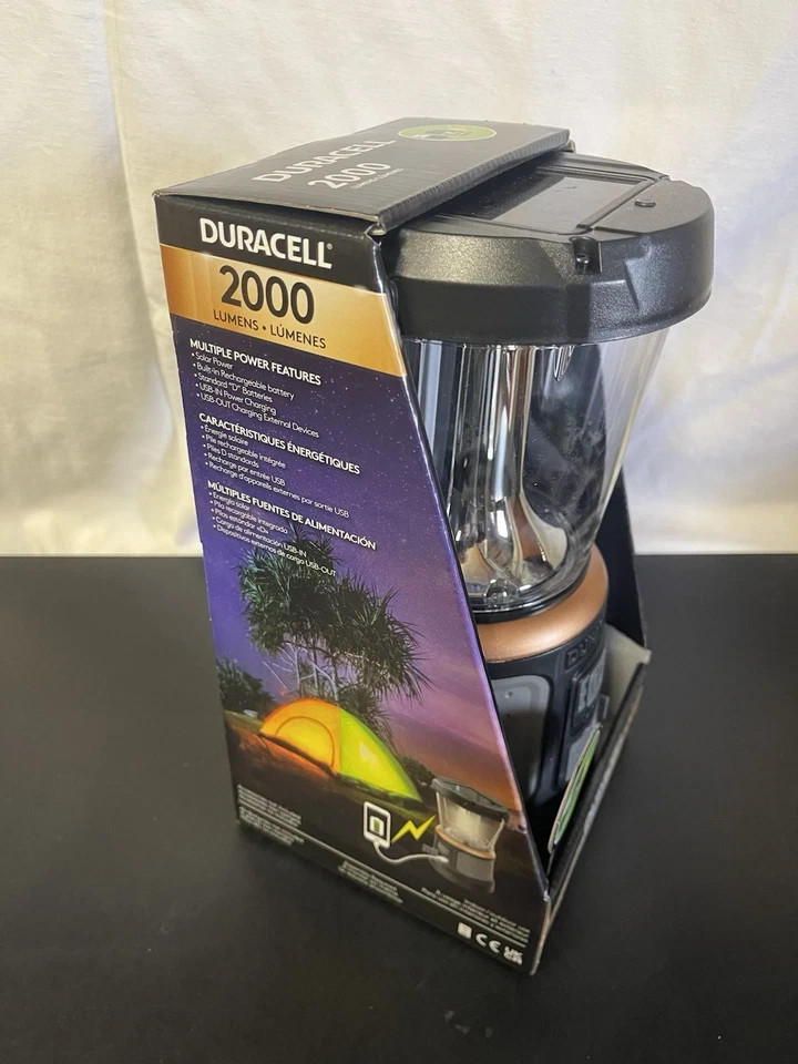 Duracell 2000 Lumens Rechargable Lantern Solar Power Built-In Battery