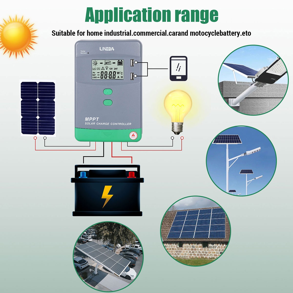 12/24V 10-100A MPPT PWM Solar Panel Regulator Battery Charge Controller Inverter