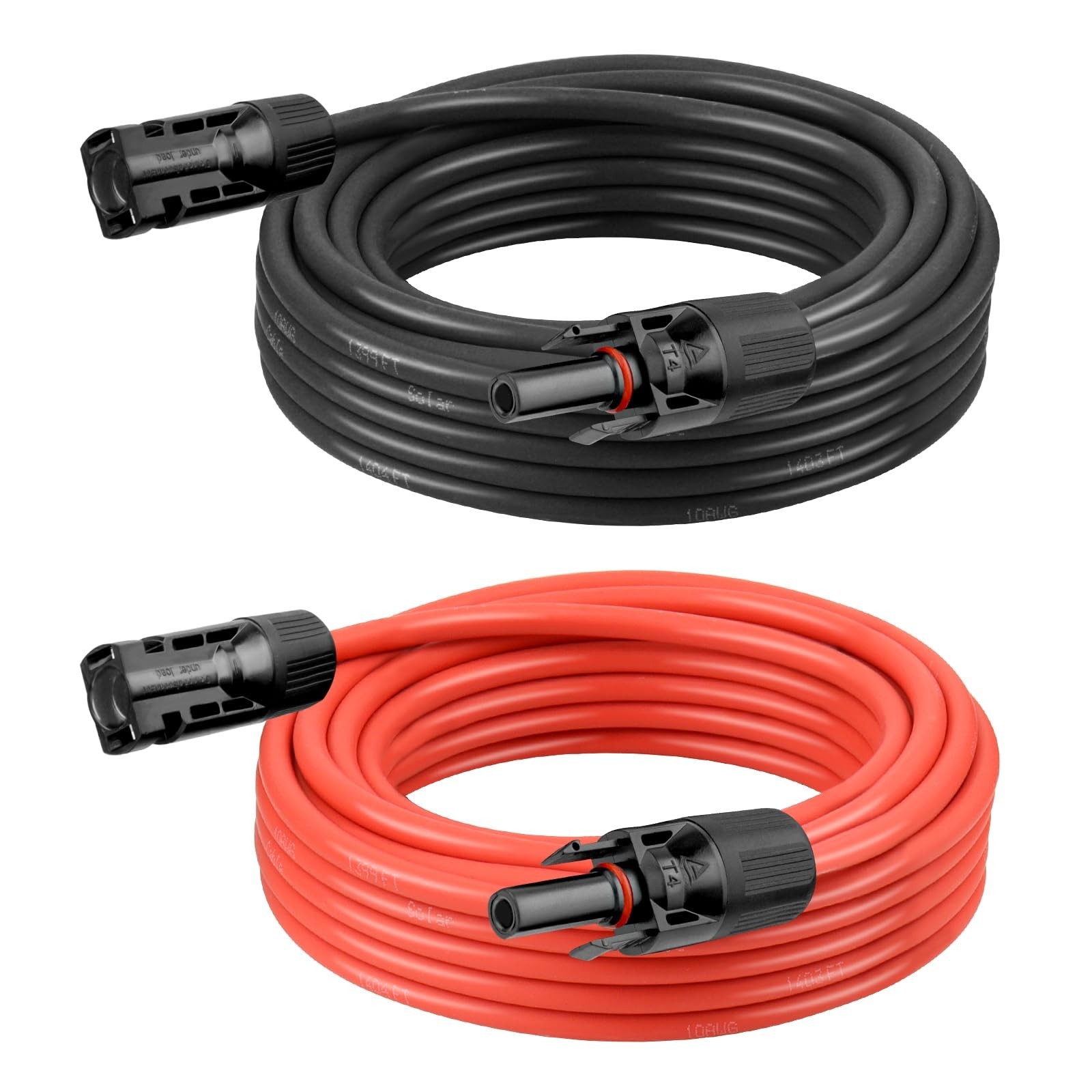 10 AWG Solar Extension Cable 40FT (20FT Black + 20FT Red) – Tinned Copper Wire f