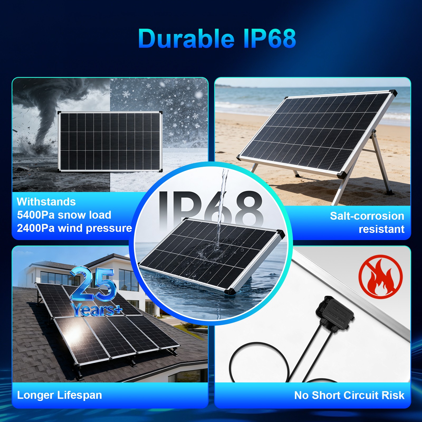 200W Mono Solar Panel N-Type 18V 18BB for RV Camper Boat Off-Grid Battery System
