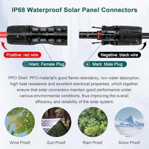 30FT 8AWG Solar Panel Extension Cable – Waterproof Connectors, Flame Retardant P