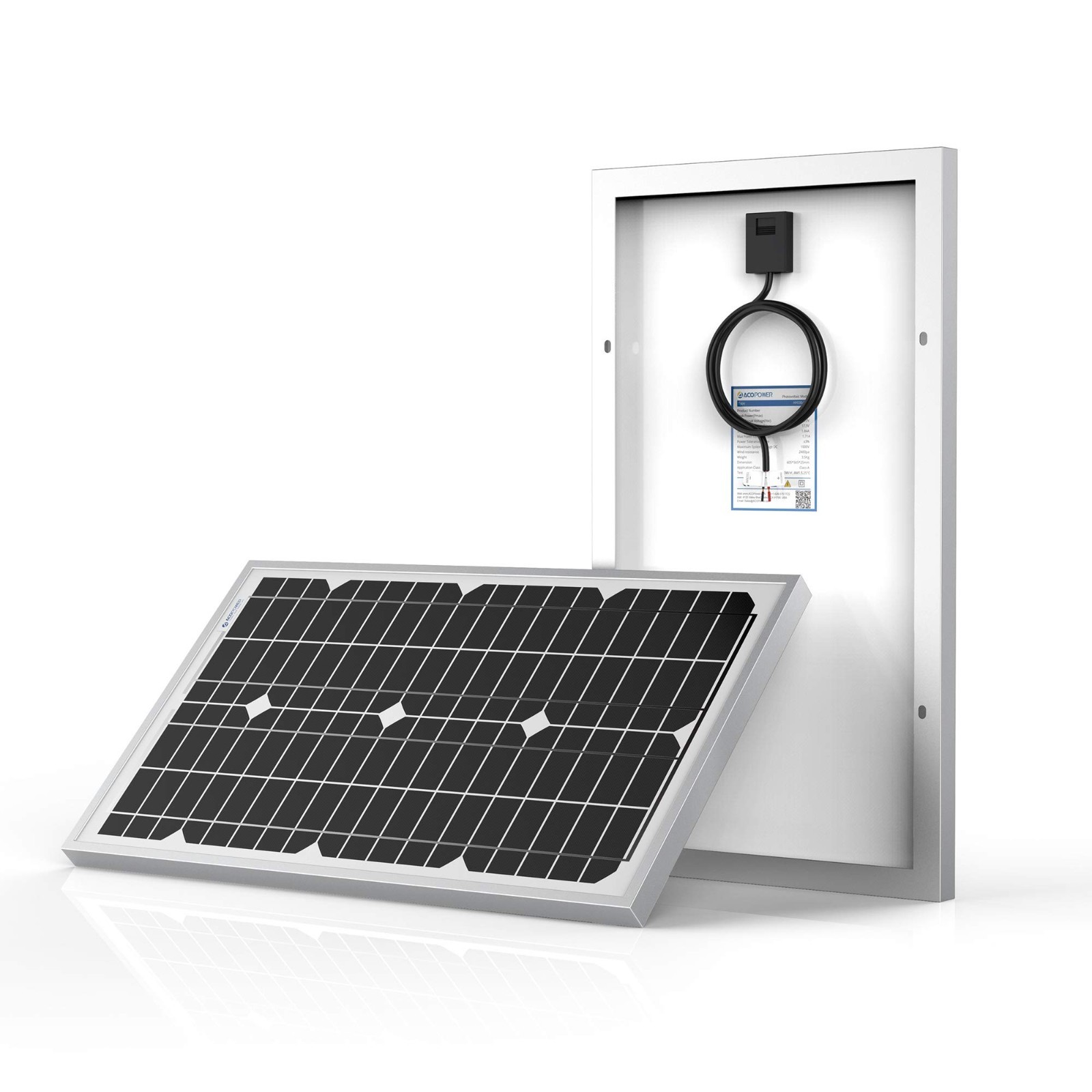 ACOPower 30 Watt Mono Solar Panel for 12V Battery Charging, Off Grid