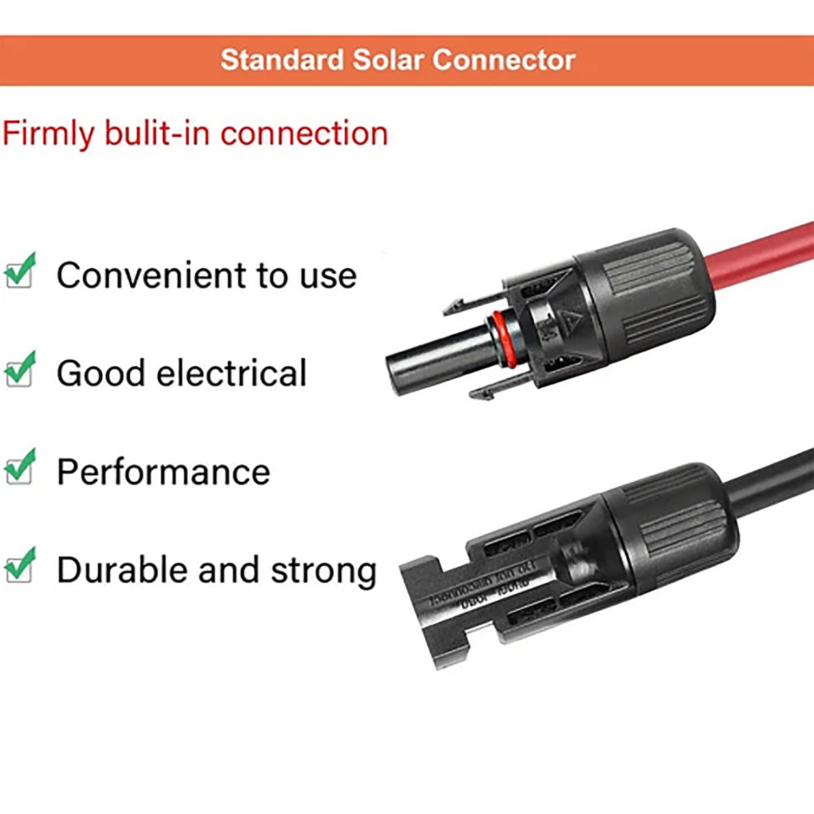 50ft 10AWG Solar Panel Extension Cable Flexible Wire Connectors Black + Red