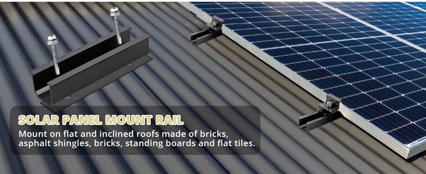Solar Panel Mounting Brackets, Included 10PK 4.72 in Rails + 4 End Clamps + 6 Ce