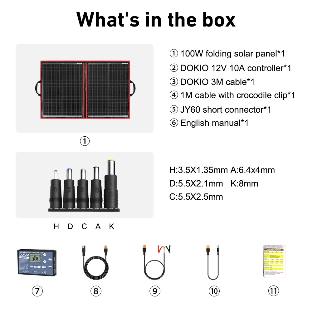 Dokio 100W 12V Portable Flexible Foldable Solar Panel Off-Grid RV Camping Travel