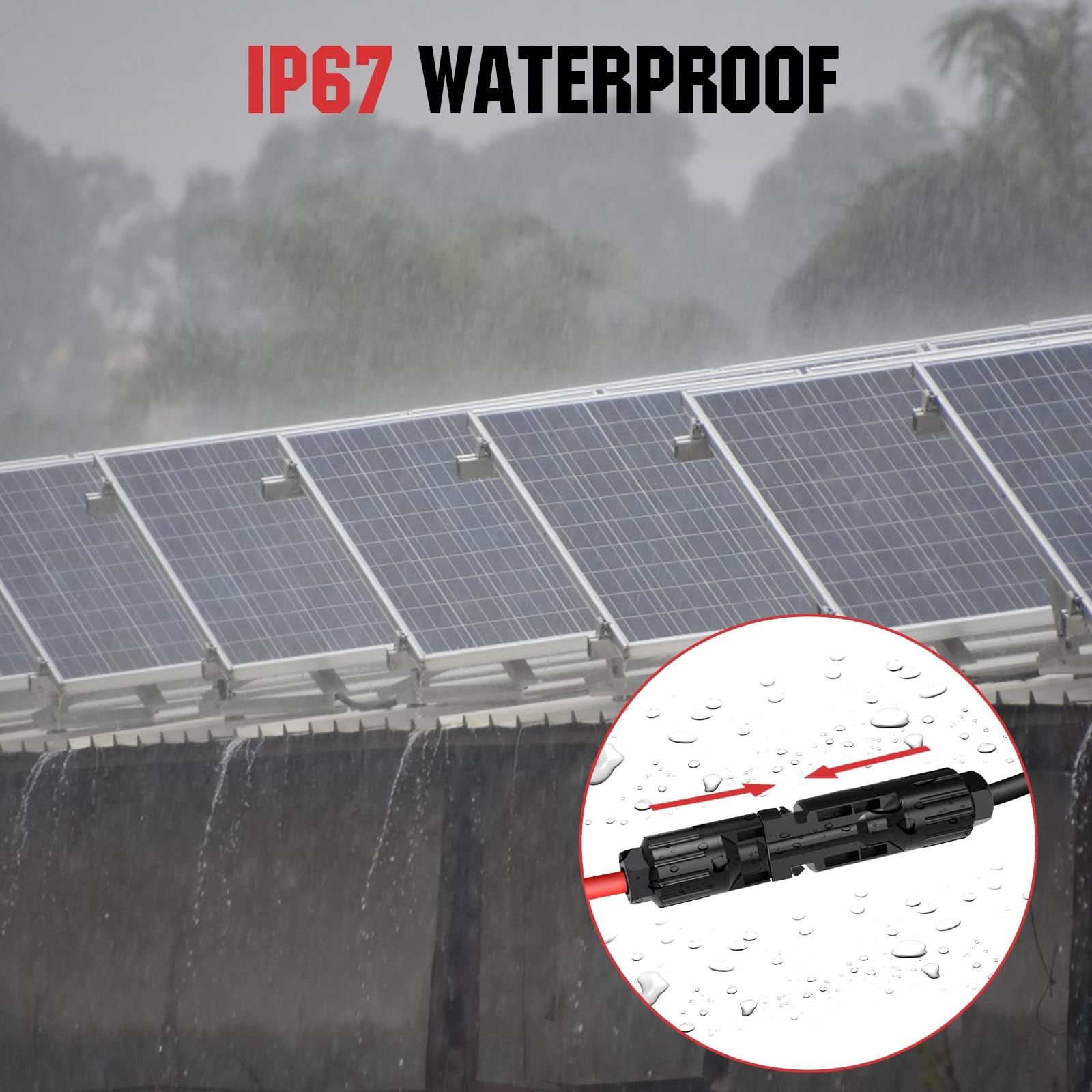 20FT 10AWG Solar Extension Cable 30A/1000V DC, IP67 Waterproof with Compatibl…