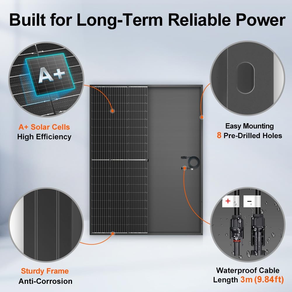 DOKIO 800W (2×400W) Monocrystalline Solar Panels (31V per Panel) for 400W*2