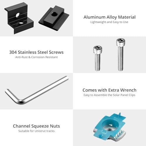 Solar Panel Mounting Brackets for Unistrut 10Pcs Aluminum Black 30/35mm